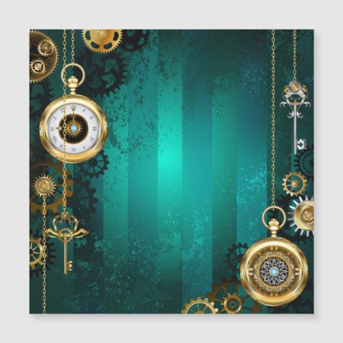 Steampunk Jewelry Watch on a Green Background Magnetic Invitation