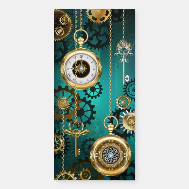 Steampunk Jewelry Watch on a Green Background Magnetic Notepad (Front)