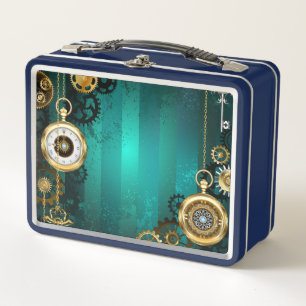 Steampunk Jewelry Watch on a Green Background Metal Lunch Box