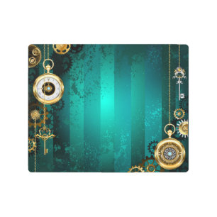 Steampunk Jewelry Watch on a Green Background Metal Print