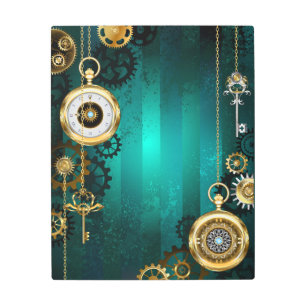 Steampunk Jewelry Watch on a Green Background Metal Print