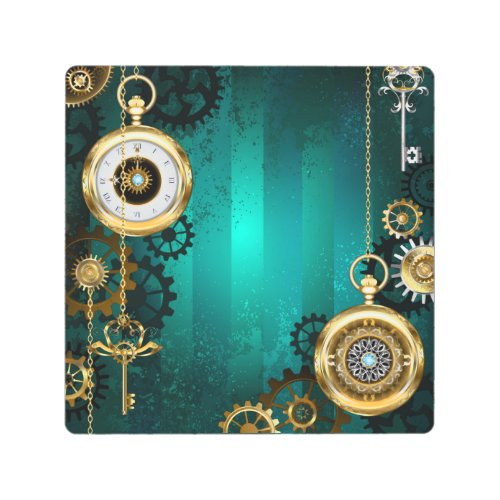 Steampunk Jewelry Watch on a Green Background Metal Print