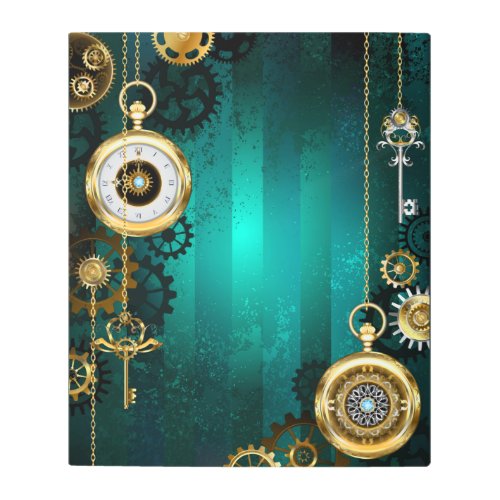 Steampunk Jewelry Watch on a Green Background Metal Print
