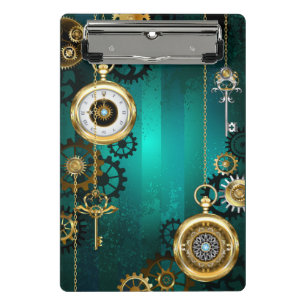 Steampunk Jewelry Watch on a Green Background Mini Clipboard