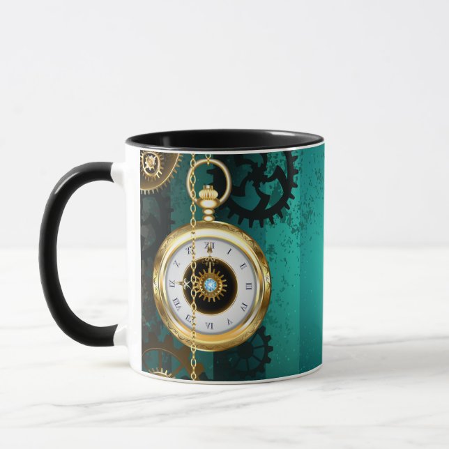 Steampunk Jewelry Watch on a Green Background Mug (Left)