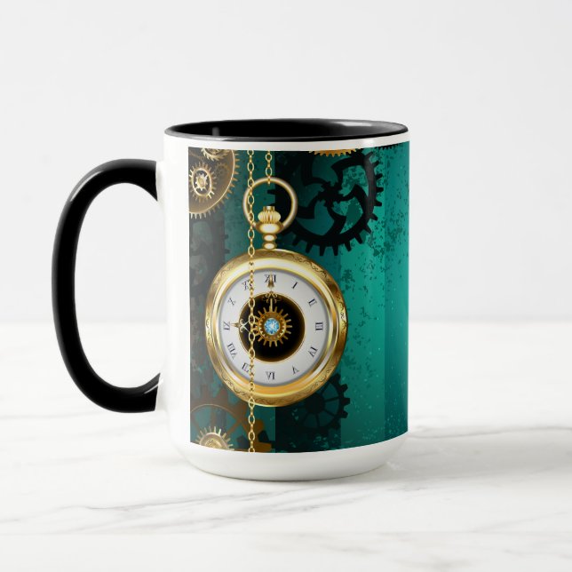 Steampunk Jewelry Watch on a Green Background Mug (Left)