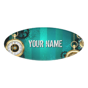 Steampunk Jewelry Watch on a Green Background Name Tag