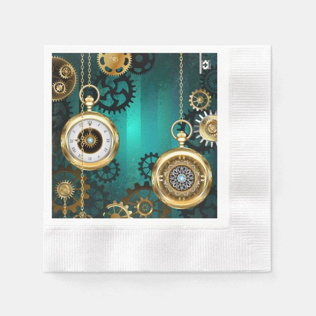 Steampunk Jewelry Watch on a Green Background Napkins (Front)