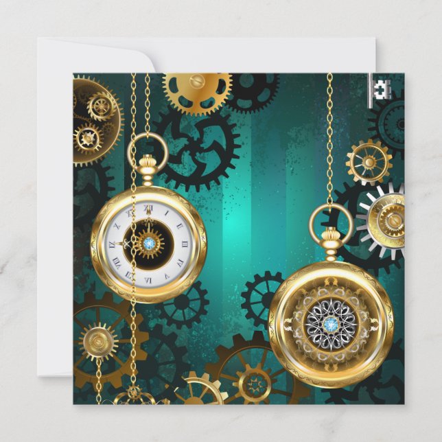 Steampunk Jewelry Watch on a Green Background Note Card (Front)