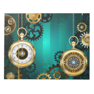 Steampunk Jewelry Watch on a Green Background Notepad