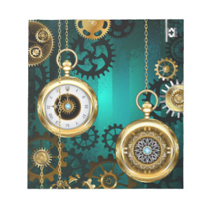 Steampunk Jewelry Watch on a Green Background Notepad