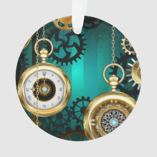 Steampunk Jewelry Watch on a Green Background Ornament