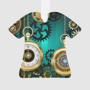 Steampunk Jewelry Watch on a Green Background Ornament