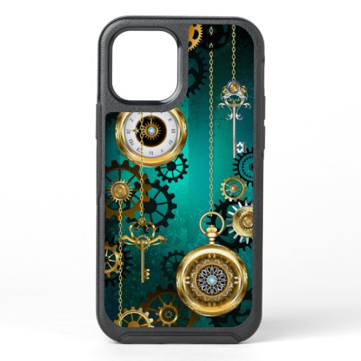 Steampunk Jewelry Watch on a Green Background OtterBox Symmetry iPhone 12 Case