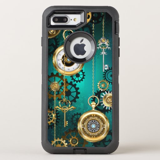 Steampunk Jewelry Watch on a Green Background OtterBox Defender iPhone 8 Plus/7 Plus Case