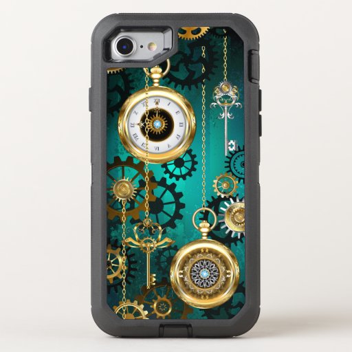 Steampunk Jewelry Watch on a Green Background OtterBox Defender iPhone SE/8/7 Case