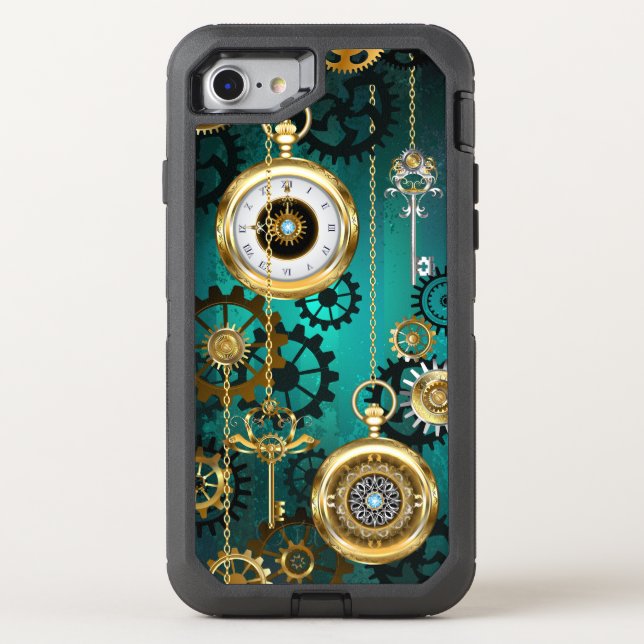 Steampunk Jewelry Watch on a Green Background Otterbox iPhone Case (Back)