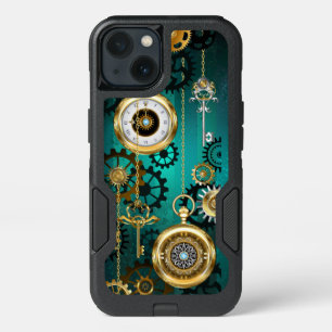Steampunk Jewelry Watch on a Green Background iPhone 13 Case