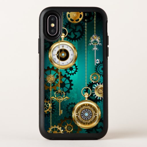 Steampunk Jewelry Watch on a Green Background OtterBox Symmetry iPhone X Case