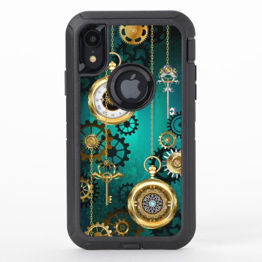 Steampunk Jewelry Watch on a Green Background OtterBox Defender iPhone XR Case