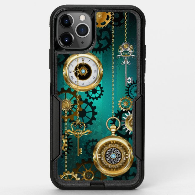 Steampunk Jewelry Watch on a Green Background Otterbox iPhone Case (Back)