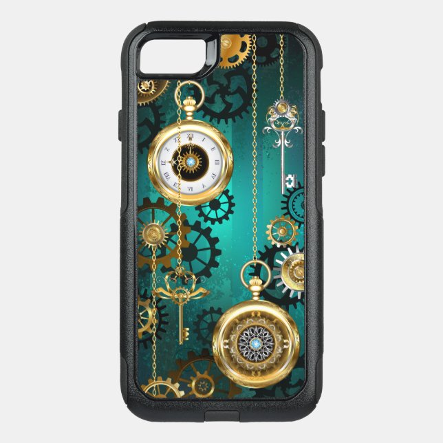 Steampunk Jewelry Watch on a Green Background Otterbox iPhone Case (Back)