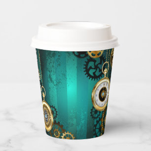 Steampunk Jewelry Watch on a Green Background Paper Cups