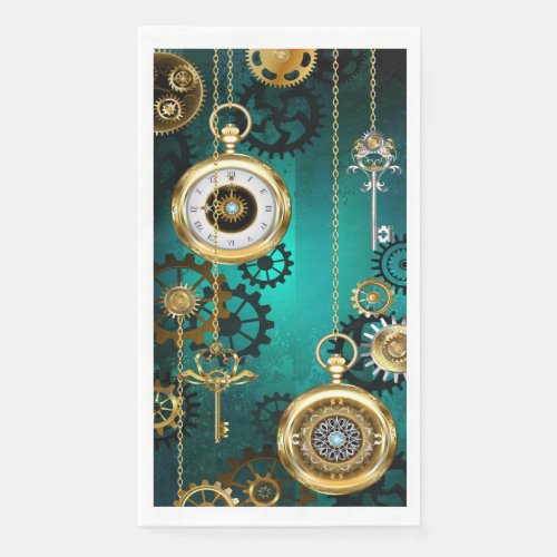 Steampunk Jewelry Watch on a Green Background Paper Guest Towels