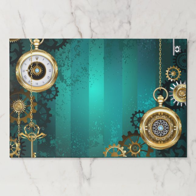 Steampunk Jewelry Watch on a Green Background Paper Pad (Front)