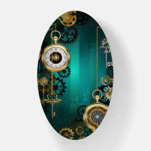 Steampunk Jewelry Watch on a Green Background Paperweight