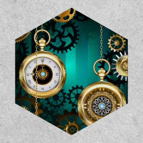 Steampunk Jewelry Watch on a Green Background Patch