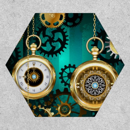 Steampunk Jewelry Watch on a Green Background Patch