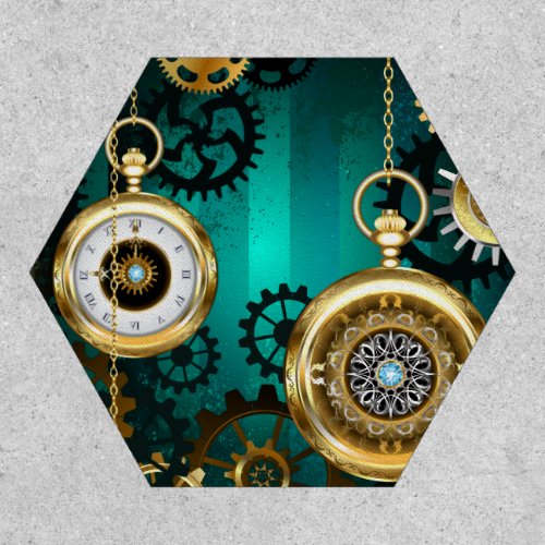 Steampunk Jewelry Watch on a Green Background Patch