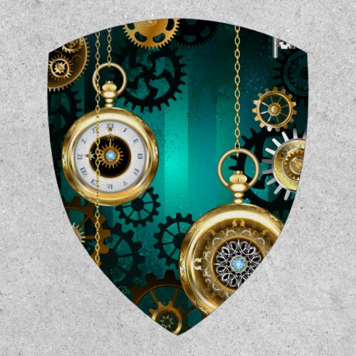 Steampunk Jewelry Watch on a Green Background Patch