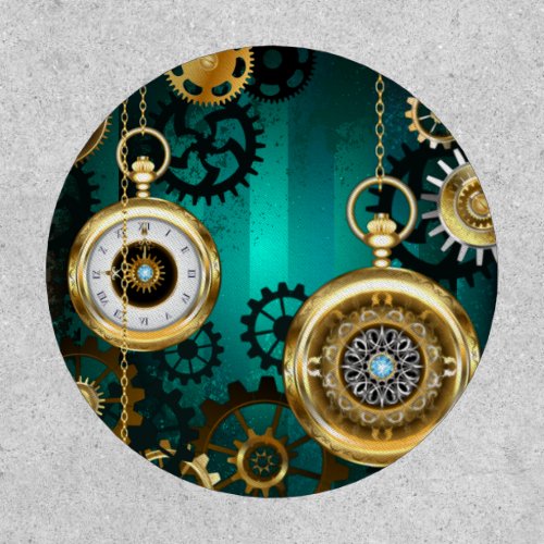 Steampunk Jewelry Watch on a Green Background Patch