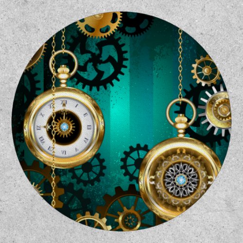 Steampunk Jewelry Watch on a Green Background Patch