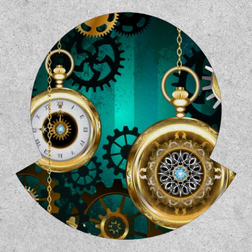 Steampunk Jewelry Watch on a Green Background Patch