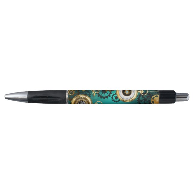 Steampunk Jewelry Watch on a Green Background Pen (Front)