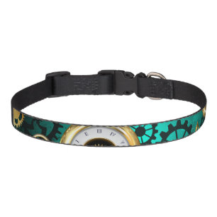 Steampunk Jewelry Watch on a Green Background Pet Collar