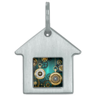 Steampunk Jewelry Watch on a Green Background Pet ID Tag