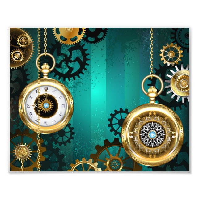 Steampunk Jewelry Watch on a Green Background Photo Print (Front)
