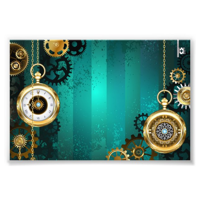 Steampunk Jewelry Watch on a Green Background Photo Print (Front)
