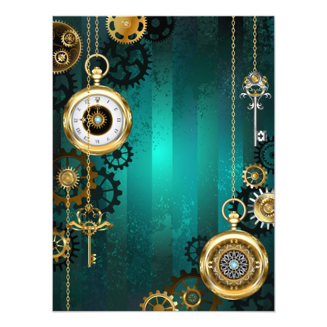 Steampunk Jewelry Watch on a Green Background Photo Print (Front)