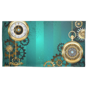 Steampunk Jewelry Watch on a Green Background Pillow Case