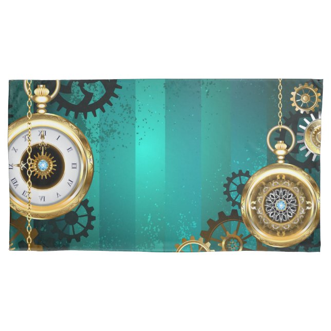 Steampunk Jewelry Watch on a Green Background Pillow Case (Front-Left)