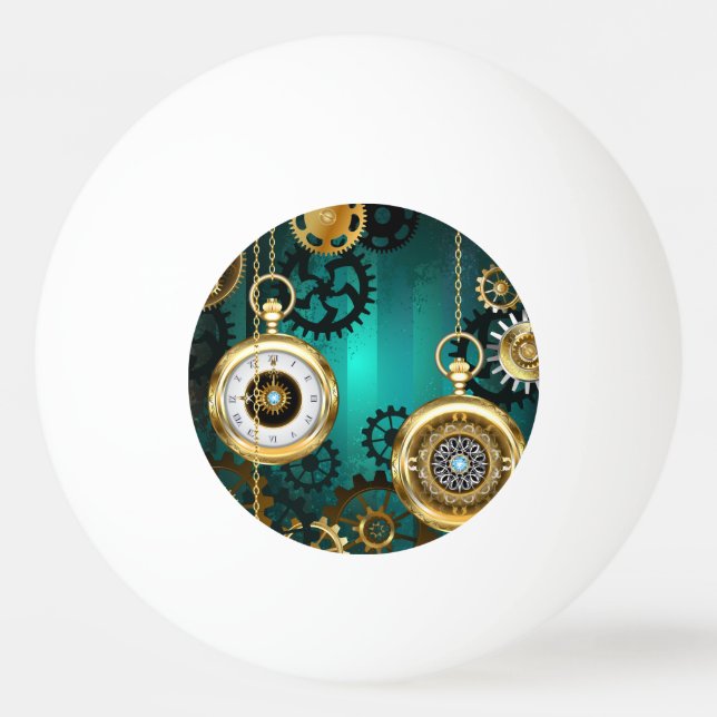 Steampunk Jewelry Watch on a Green Background Ping Pong Ball (Front)