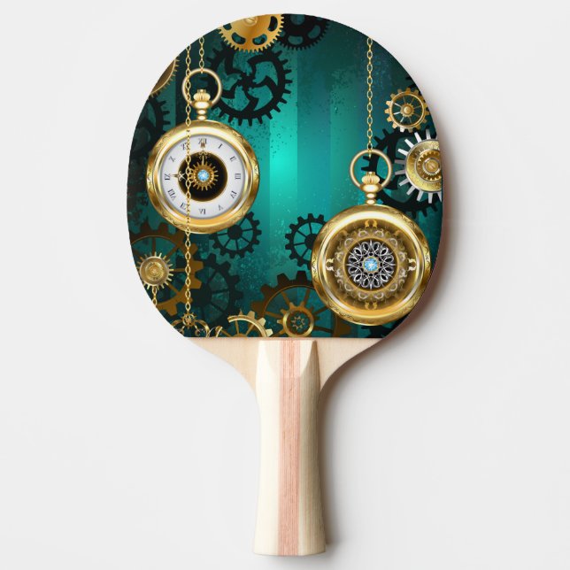 Steampunk Jewelry Watch on a Green Background Ping Pong Paddle (Front)