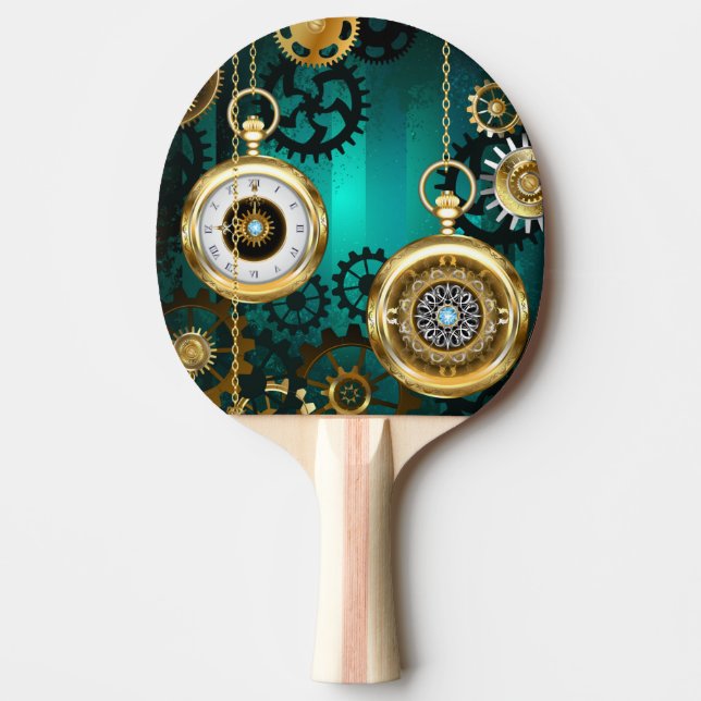 Steampunk Jewelry Watch on a Green Background Ping Pong Paddle (Front)