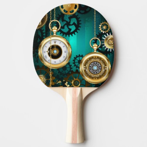 Steampunk Jewelry Watch on a Green Background Ping Pong Paddle