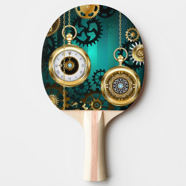 Steampunk Jewelry Watch on a Green Background Ping Pong Paddle (Front)